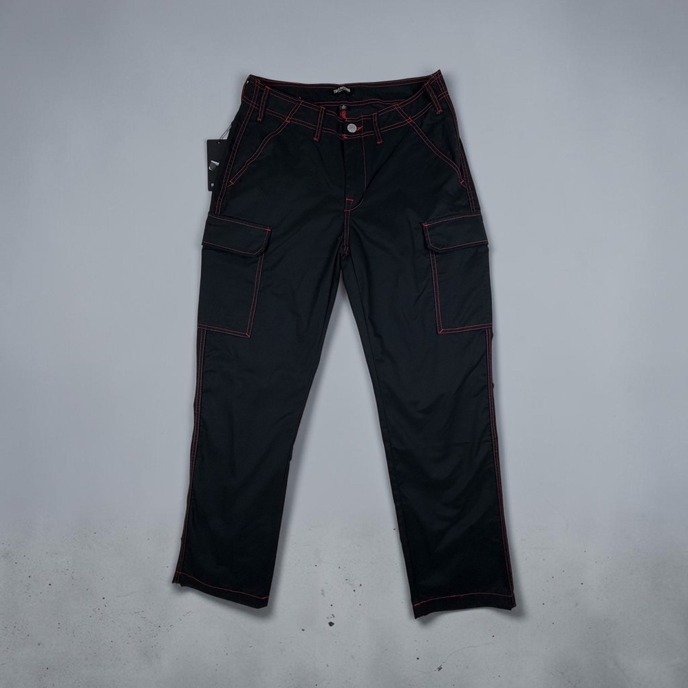 True Religion Mens Cargo Pants Jet Black Red Contrast Stitching 108335 Size 32